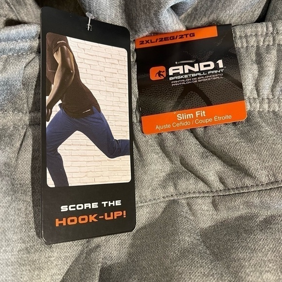 AND1 Slim Fit Men’s 2XL Adjustable Fleece Activewear Basketball Pants - Picture 4 of 5